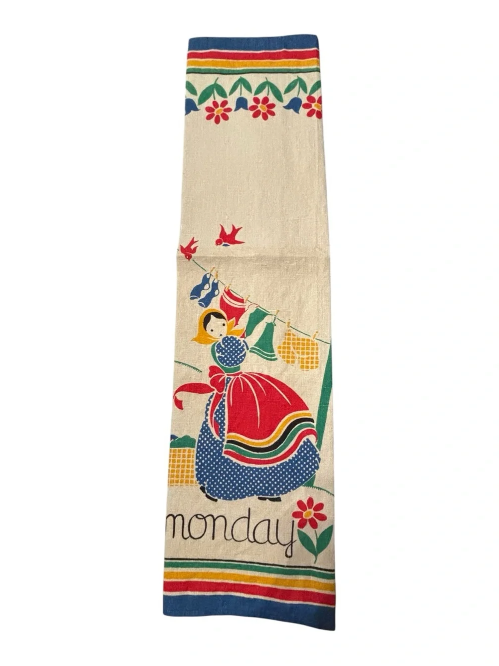MCM Quality Linens Pure Linen Tea Towel Days Of The Week “Monday” Dutch Girl